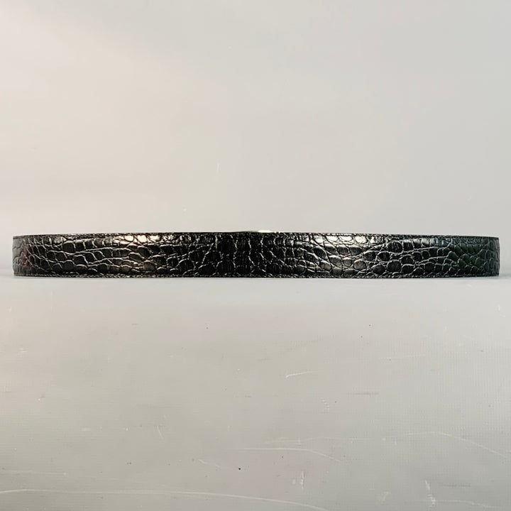 MISSONI Size 43 Black Silver Embossed Leather Belt