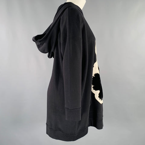 VALENTINO Size XS Black White Yellow Cotton Blend Flower Hooded Dress