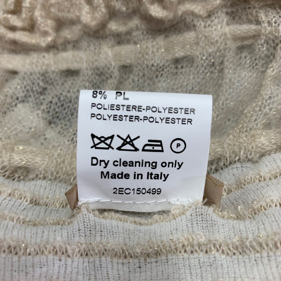 ALAIA Size L Beige Gold Mohair Blend Textured Ruffle Short Sleeve Open Front Cardigan