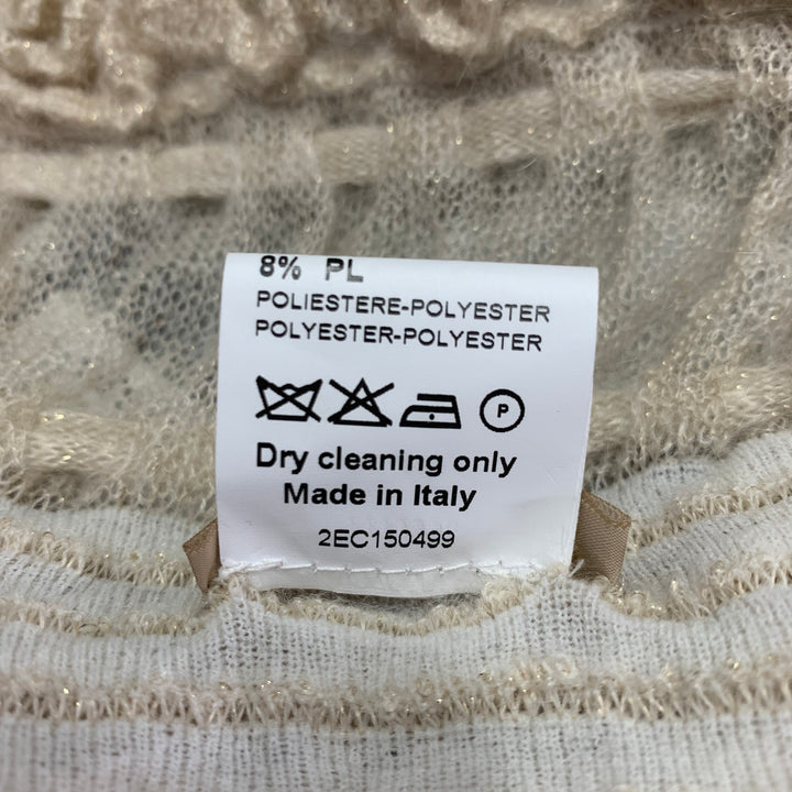 ALAIA Size L Beige Gold Mohair Blend Textured Ruffle Short Sleeve Open Front Cardigan