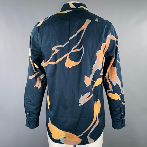 PS by PAUL SMITH Size L Navy Yellow Watercolor Cotton Long Sleeve Shirt