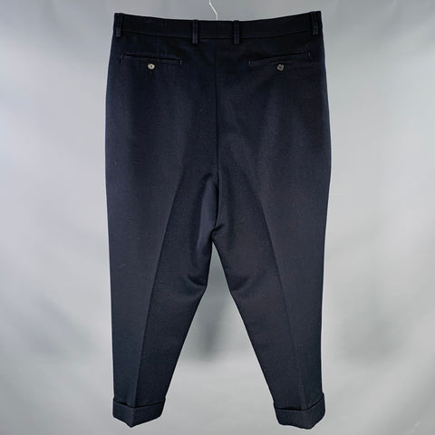 AMI by ALEXANDRE MATTIUSSI Size 38 Navy Twill Wool Cuffed Drop Crotch Button Fly Dress Pants