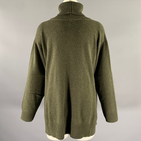 ESKANDAR Size M Green Olive Cashmere Oversized Turtleneck Sweater