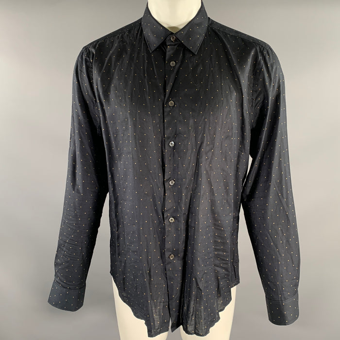 PAUL SMITH Size L Black Gold Polka Dot Cotton Long Sleeve Shirt