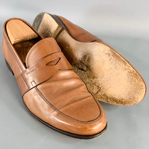 PRADA Size 9.5 Brown Leather Slip On Penny Loafers
