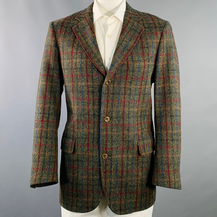 O'CONNELL'S Size 42 Long Brown Red Plaid Wool Notch Lapel Sport Coat