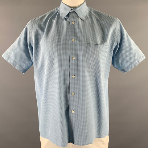 PERRY ELLIS Size L Blue Gingham Rayon Blend Short Sleeve Shirt