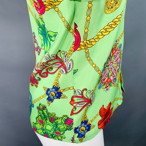 VERSACE Size M Green Multi Color Baroque Twill Short Sleeve Shirt