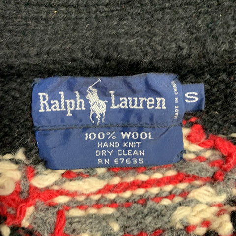 RALPH LAUREN Size S Black Red Black Wool Shawl Collar Cardigan