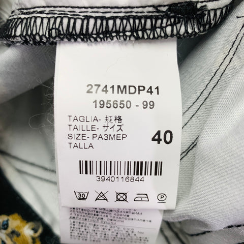 MSGM Size 4 Black Khaki White Cats Cotton Jean Cut Casual Pants