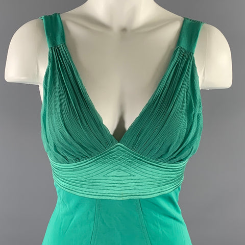 YIGAL AZROUEL Size 0 Green Silk  Lycra Ruched Sleeveless Dress Top