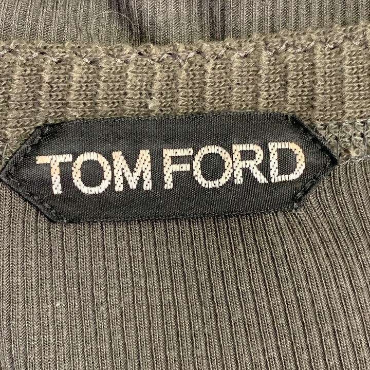 TOM FORD Size L Green Olive Ribbed Modal Blend Henley Pullover
