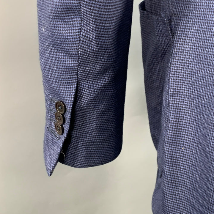 ISAIA Size 40 Navy Black Houndstooth Wool Silk Vicuna Sport Coat
