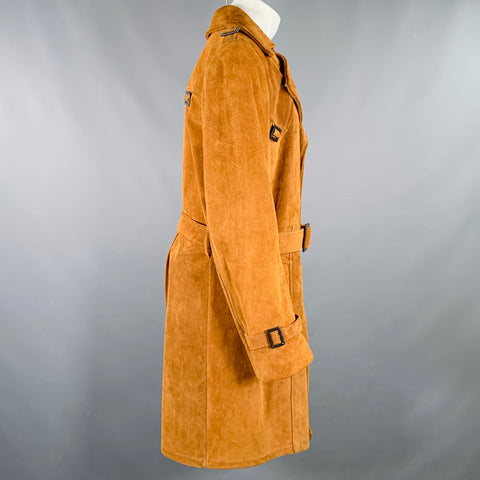 IDEAL Size M Brown Cognac Suede Belted Trench Coat