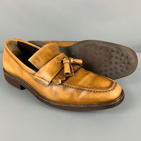 TOD'S Mocasines con borlas de cuero desgastado marrón talla 8
