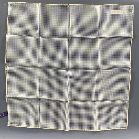 RALPH LAUREN Blue Cream Houndstooth Silk Pocket Square
