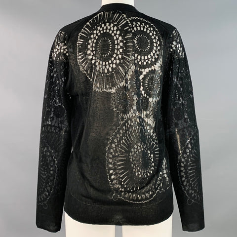 DRIES VAN NOTEN Size M Black Viscose Blend Circles Lace V-Neck Cardigan
