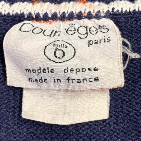 COURREGES Size 0 Navy White Cotton Blend Knit V-Neck Casual Top