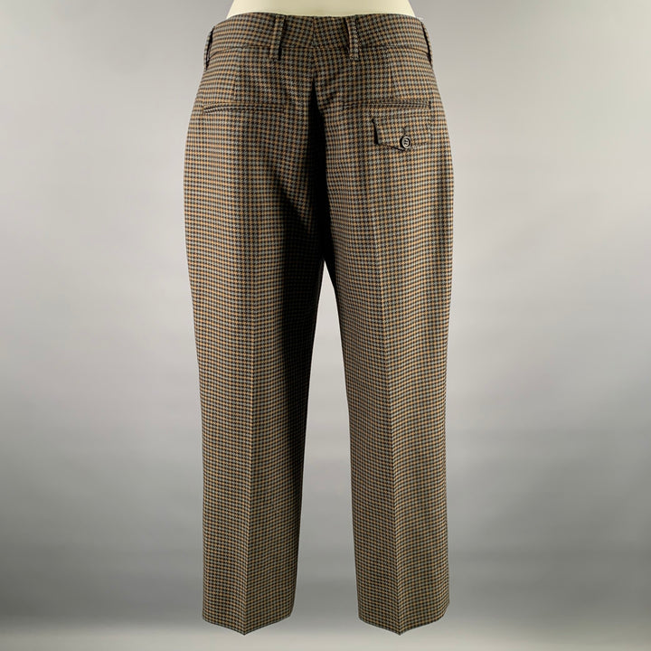 PRADA Size 2 Grey Tan Wool Blend Houndstooth Pants