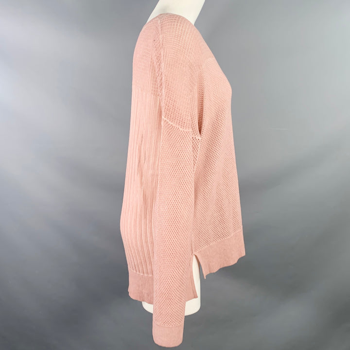MARGARET OLEARY Size M Pink Cotton Waffle Knit Long Sleeve Casual Top
