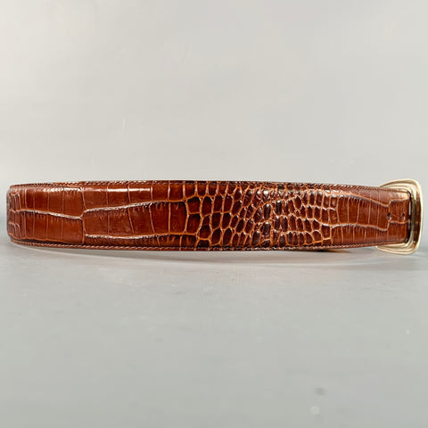 LAUREN by RALPH LAUREN Size M Brown Silver Embossed Leather Belt
