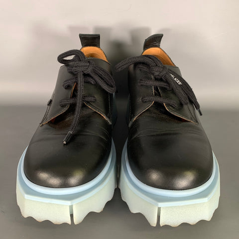 OFF WHITE Size 10 Black Blue Leather Lace Lace Up Shoes