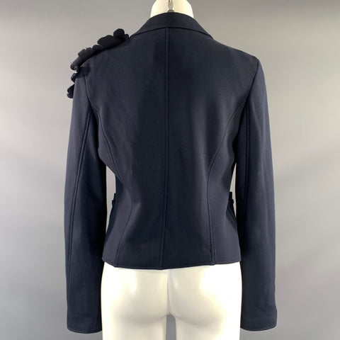 LOVE MOSCHINO Size 8 Navy Cotton Floral Notch Lapel Jacket Blazer
