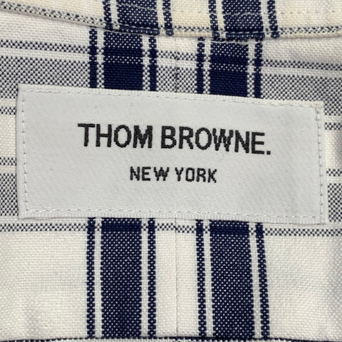 THOM BROWNE Size S White Navy Plaid Cotton One Pocket Long Sleeve Shirt