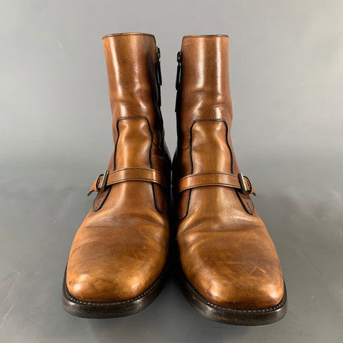 PRADA Size 7.5 Brown Leather Moto Racer Boots