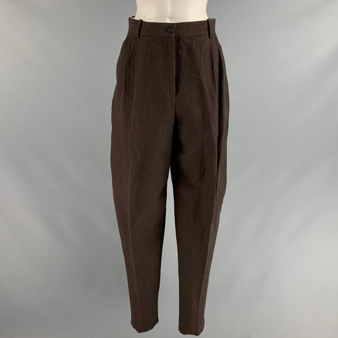 THE ROW Size Brown Wool Blend Pleated High Waisted Dress Pants