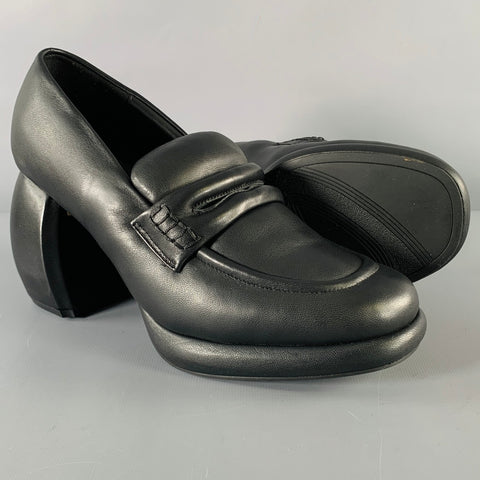 CLARKS x MARTINE ROSE SS24 Size 7.5 Black Leather Chunky Heel Loafer Pumps
