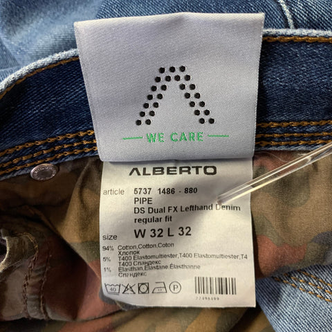 ALBERTO Size 34 Indigo Solid Cotton Blend Skinny Jeans