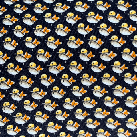 SALVATORE FERRAGAMO Black Yellow Birds Silk Tie