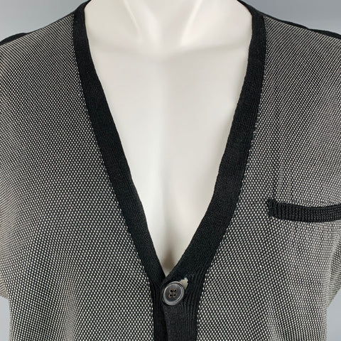 JOHN VARVATOS Size M Black White Nailhead Linen V-Neck Cardigan