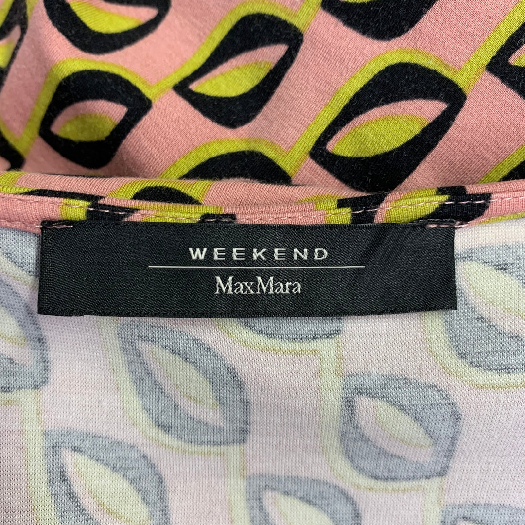 MAX MARA Size XL Pink Black Yellow Viscose Blend Abstract Wrap Dress