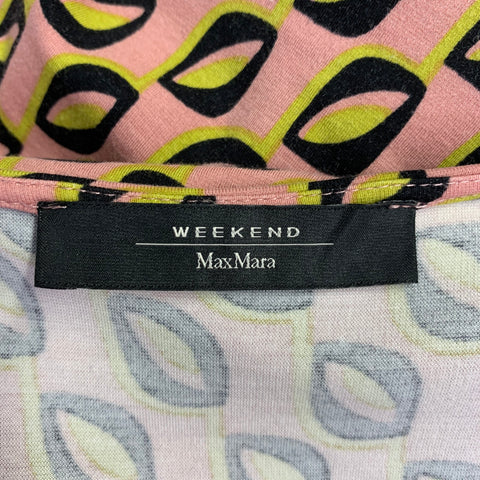 MAX MARA Size XL Pink Black Yellow Viscose Blend Abstract Wrap Dress