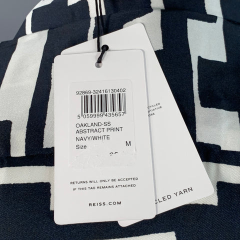 Chemise à manches courtes REISS taille M Oakland bleu marine et blanc à motifs géométriques en polyester