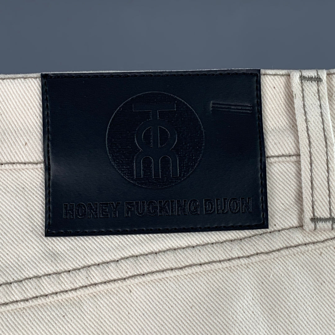 HONEY FUCKING DIJON x TOM of FINLAND Size M Beige Brown Face Print Cotton 5 Pocket Jeans