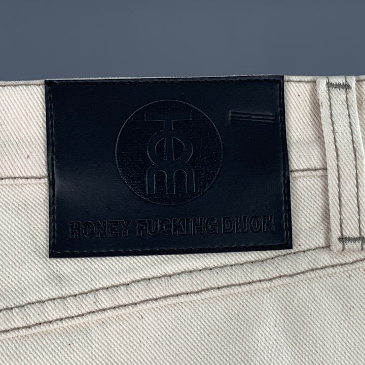 HONEY FUCKING DIJON x TOM of FINLAND Size M Beige Brown Face Print Cotton 5 Pocket Jeans