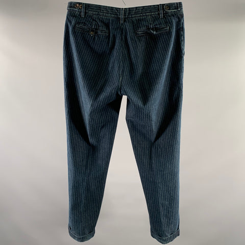 RALPH LAUREN Size 36 Navy Indigo Pinstripe Cotton Cuffed Jeans