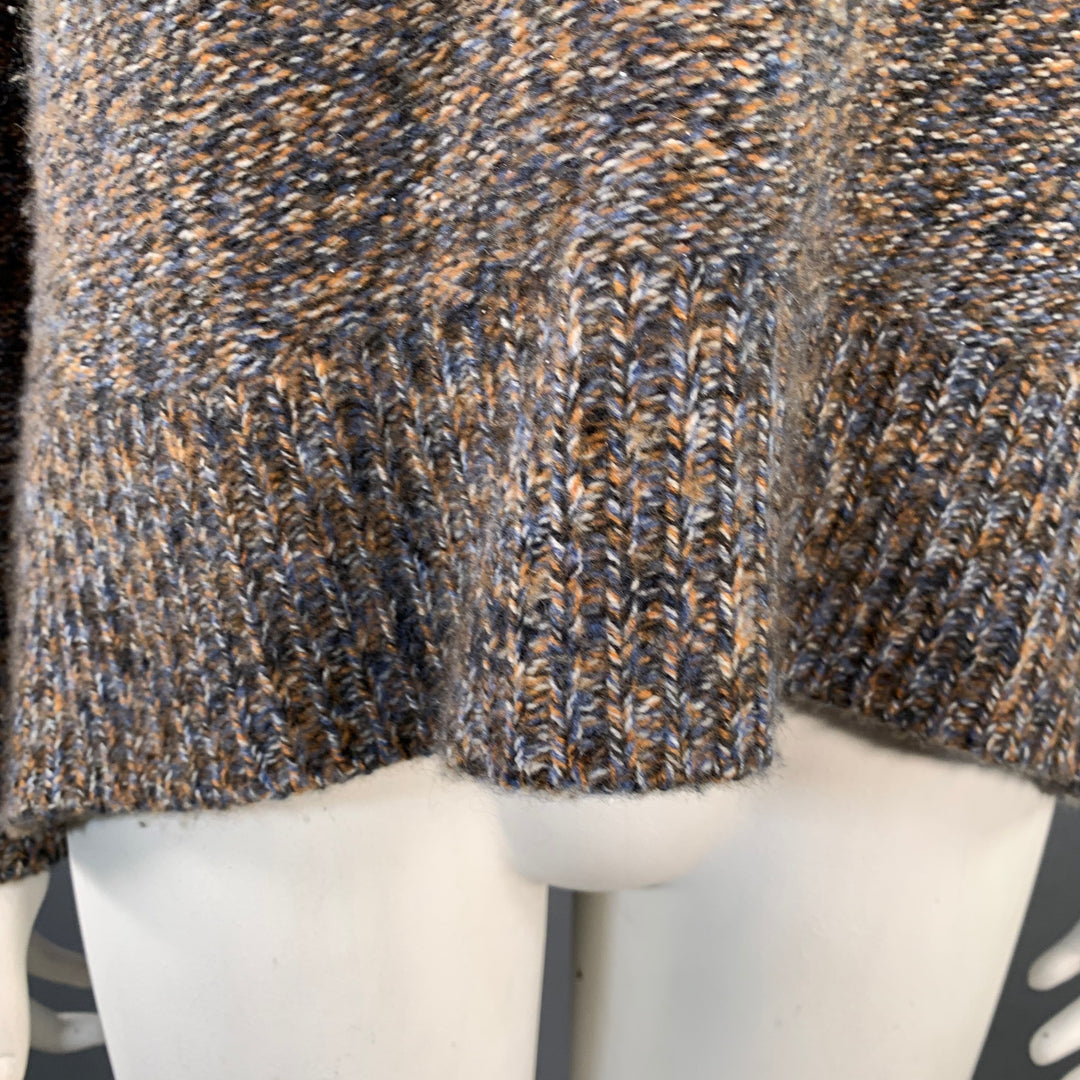 THEORY Size L Karenia Yellow Grey White Cashmere Melange High Neck Sweater