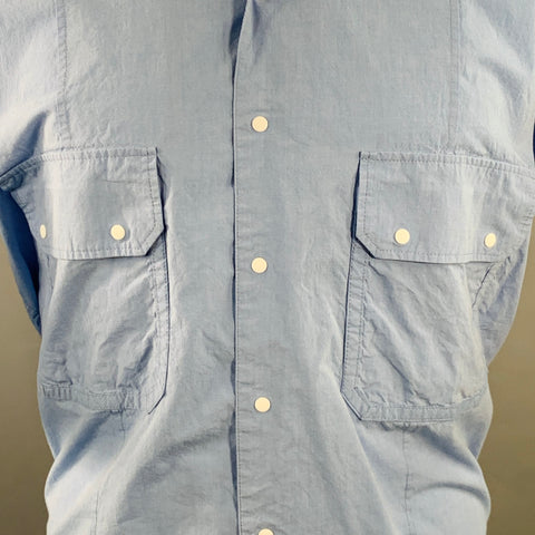 F/CE Size S Blue Cotton Blend Two Pockets Snaps Oversized Short Sleeve Shirt