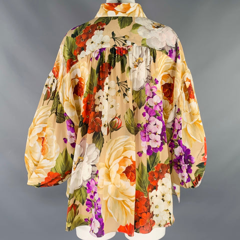 DOLCE & GABBANA Size 6 Multi Color Silk Floral Oversized Blouse