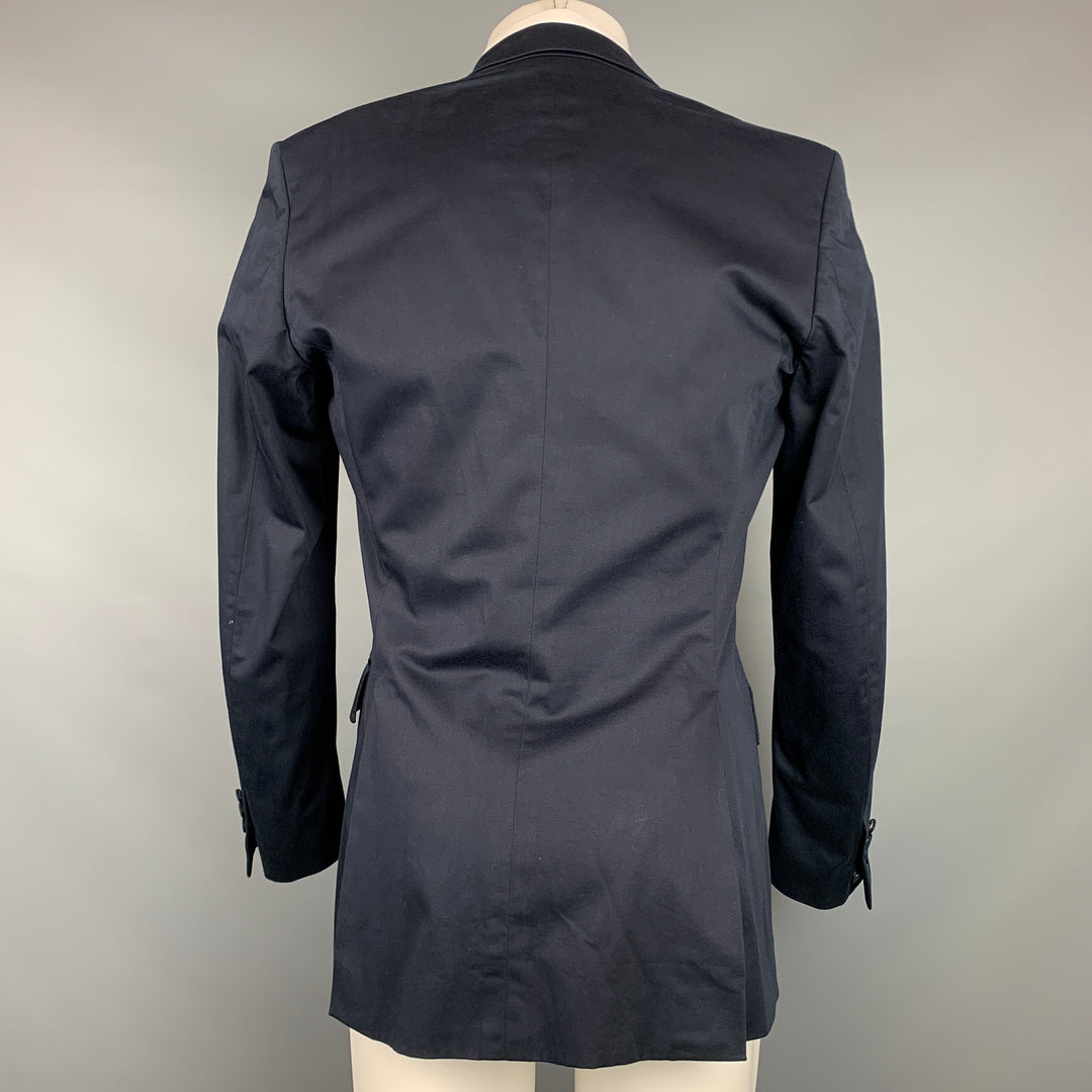 BURBERRY Size 36 Navy Cotton Blend Peak Lapel Tuxedo Sport Coat