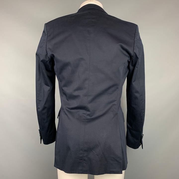 BURBERRY Size 36 Navy Cotton Blend Peak Lapel Tuxedo Sport Coat