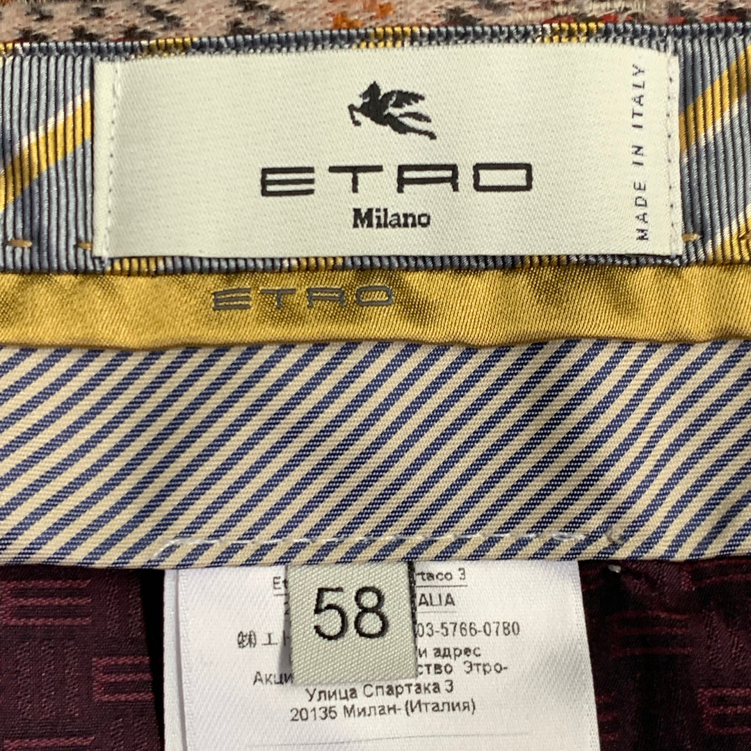 ETRO Size 40 Tan Grey Red Plaid Wool Blend Tapered Zip Fly Dress Pants