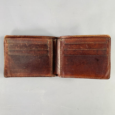 DIESEL Brown Brass Studded Leather Wallet