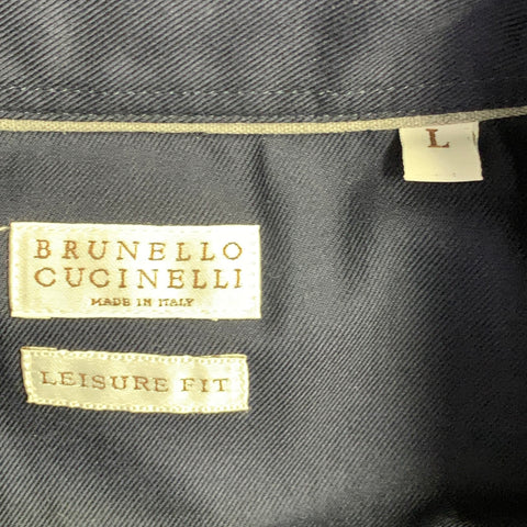 BRUNELLO CUCINELLI Size L Navy Cotton Twill Western Leisure Fit Long Sleeve Shirt
