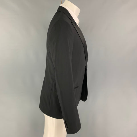 LANVIN Size 38 Black Wool Lycra Tuxedo Sport Coat