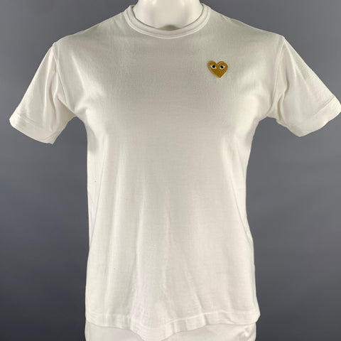 COMME des GARCONS PLAY Size XL White Gold Embroidery Cotton Short Sleeve Shirt